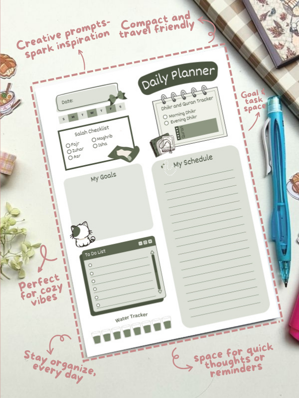 A5 Green Aesthetic Daily Islamic Planner - Image 4