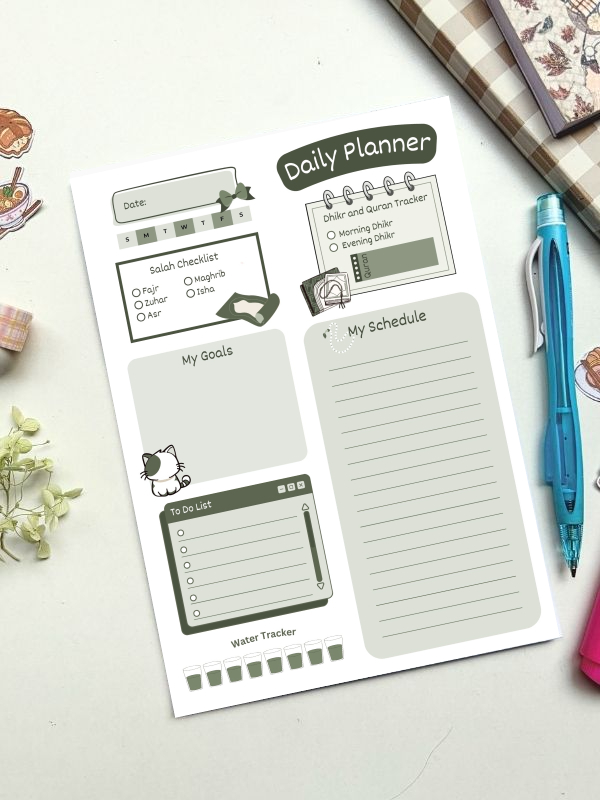 A5 Green Aesthetic Daily Islamic Planner - Image 3