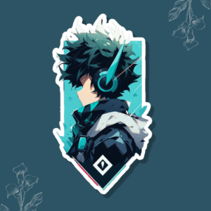 Izuku Midoriya vinyl sticker in energetic anime style – premium matte waterproof anime sticker for journals, laptops, and phone cases.