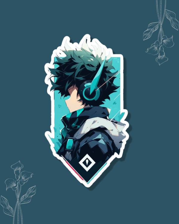 Izuku Midoriya vinyl sticker in energetic anime style – premium matte waterproof anime sticker for journals, laptops, and phone cases.