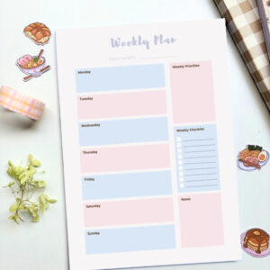A5 Blue and Pink Aesthetic Weekly Planner