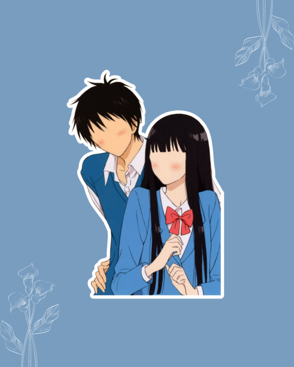 Sawako and Kazehaya vinyl sticker from Kimi ni Todoke, anime couple matte vinyl sticker for journals and laptops