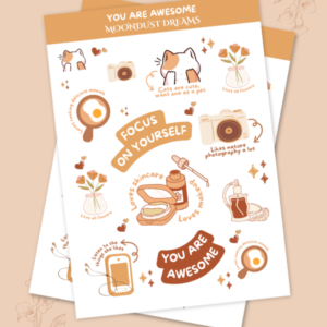You Are Awesome self love sticker pack with positive affirmations and motivational designs for journals and planners