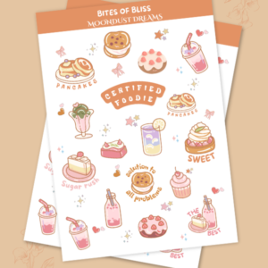 Bites of Bliss cute food sticker pack with snack and dessert illustrations for journals and planners