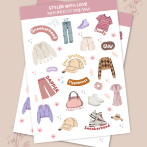 Styled With Love cute fashion sticker pack with outfit and accessory illustrations for journals and planners