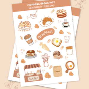 Morning Breakfast cute sticker pack with bakery items and coffee illustrations for journals and planners