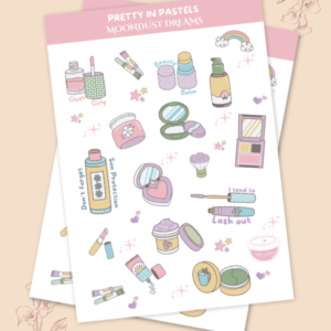 Pretty in Pastels pastel makeup and skincare sticker pack for journals and planners