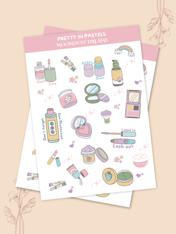Pretty in Pastels pastel makeup and skincare sticker pack for journals and planners