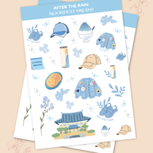 After the Rain blue aesthetic sticker pack with calm blue illustrations for journals and planners