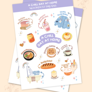 A Chill Day at Home cozy self-care themed sticker pack for journaling and planners