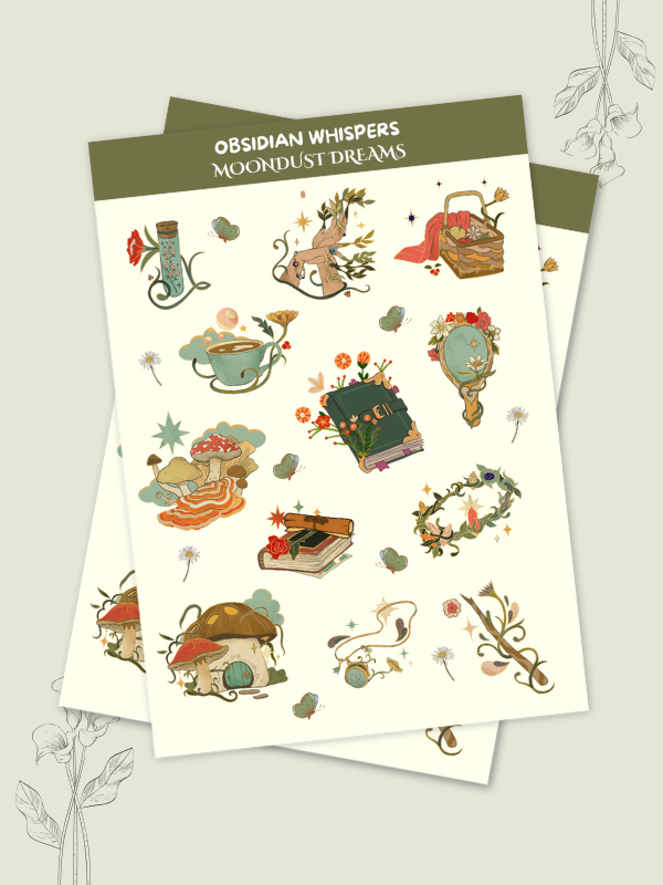 Forest Whispers forest inspired whimsical magical sticker pack for journals and planners