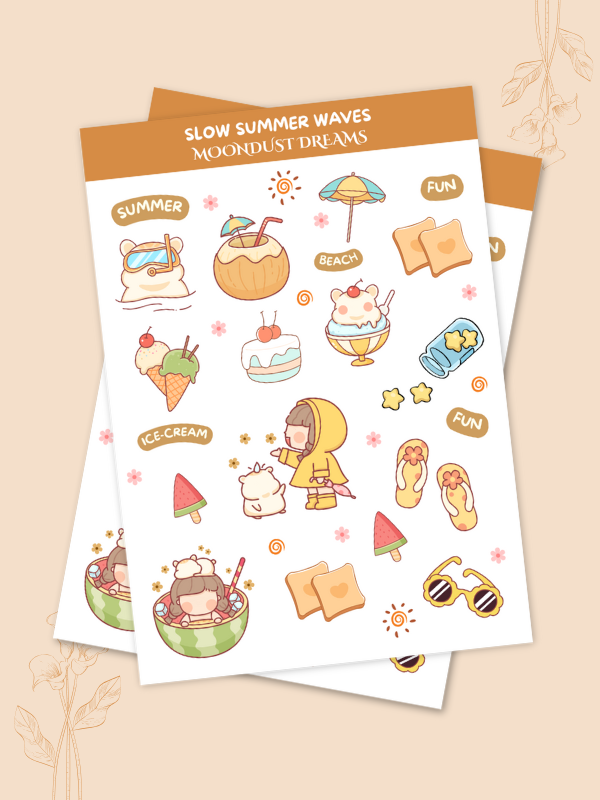 Slow Summer Waves summer beach inspired sticker pack for journals and planners