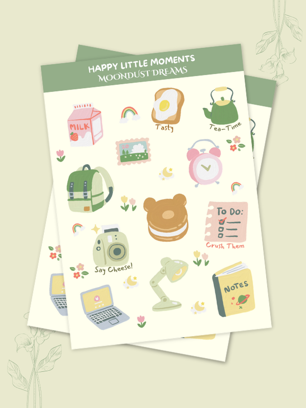 Happy Little Moments cute everyday joy themed sticker pack for journals and planner