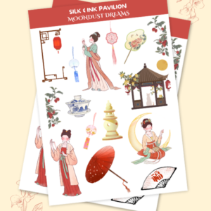 Silk & Ink Pavilion medieval Chinese inspired aesthetic sticker pack for journals and planners