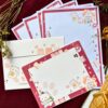 Cute bear-themed letter set with 4 printed letter sheets and 2 matching printed envelopes featuring illustrated bear designs.