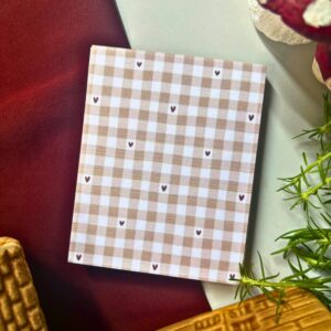 Aesthetic brown checkered memopad with a cozy checkered pattern design, minimal notepad for desk décor and daily notes.