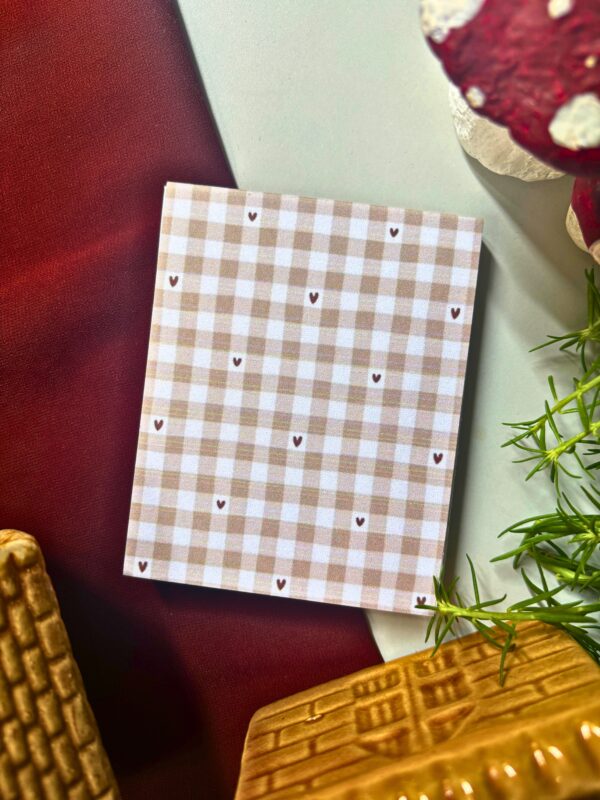 Aesthetic brown checkered memopad with a cozy checkered pattern design, minimal notepad for desk décor and daily notes.